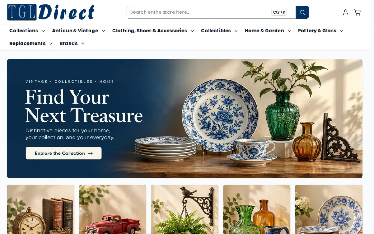 TGL Direct homepage: vintage, collectibles and home goods